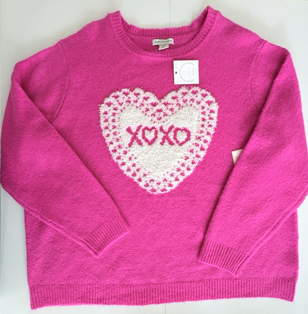 Cupcakes & Cashmere XOXO Heart Sweater Fuzzy Knit Pink White Slouchy Relaxed 3X